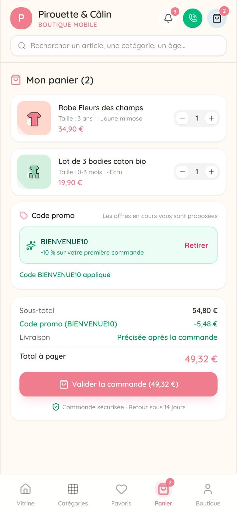 Panier avec code promo