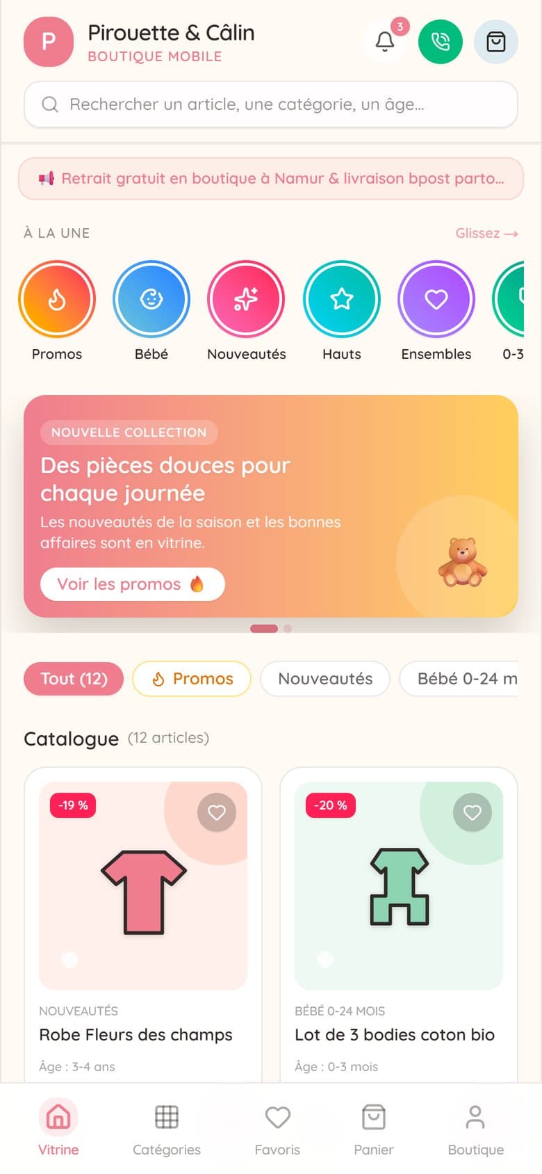 La vitrine de l’application